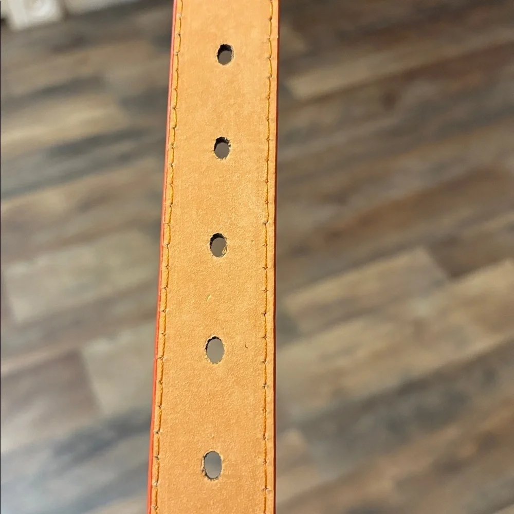 Bright Orange Genuine Leather Vintage 90s Belt Silver Buckle Large 36/38/40 - Picture 7 of 15